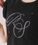 【メール便】サイドドロストラインストーンロゴTシャツ【大きいサイズ有り】
