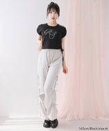【メール便】サイドドロストラインストーンロゴTシャツ【大きいサイズ有り】
