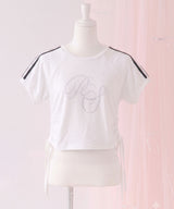 【メール便】サイドドロストラインストーンロゴTシャツ【大きいサイズ有り】