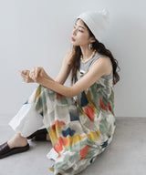 【予約　8/13発送】【メール便】水彩アート総柄シアーキャミワンピース【SD】