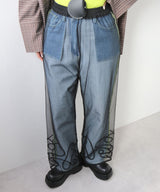 【メール便】裾コード刺繍チュールレイヤードパンツ