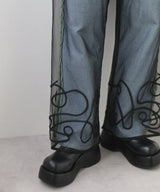 【メール便】裾コード刺繍チュールレイヤードパンツ