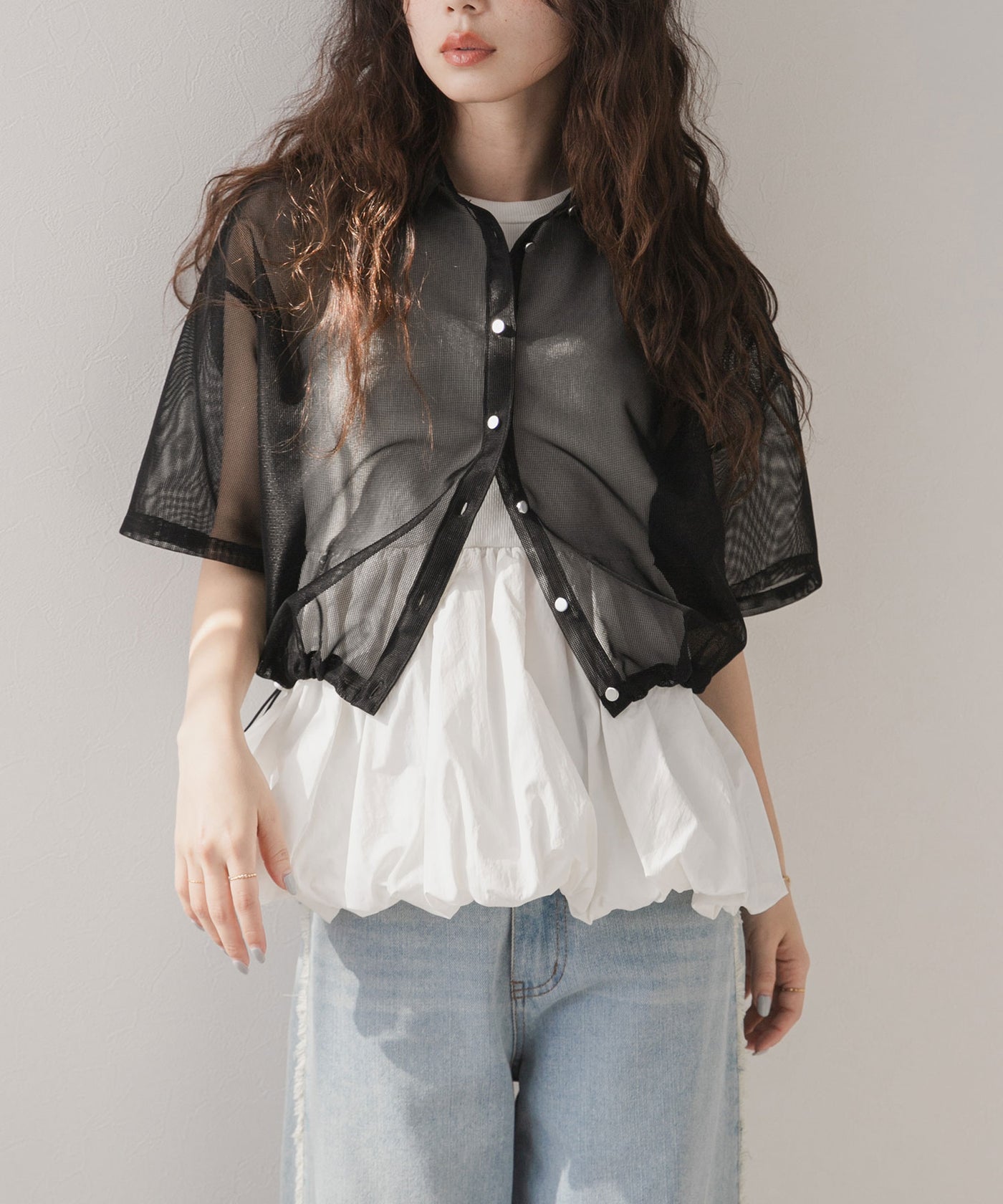 ブラウス シャツ 微シアーストレッチメッシュシャツ レディース 微シアーストレッチメッシュシャツ | おしゃれな大人レディース