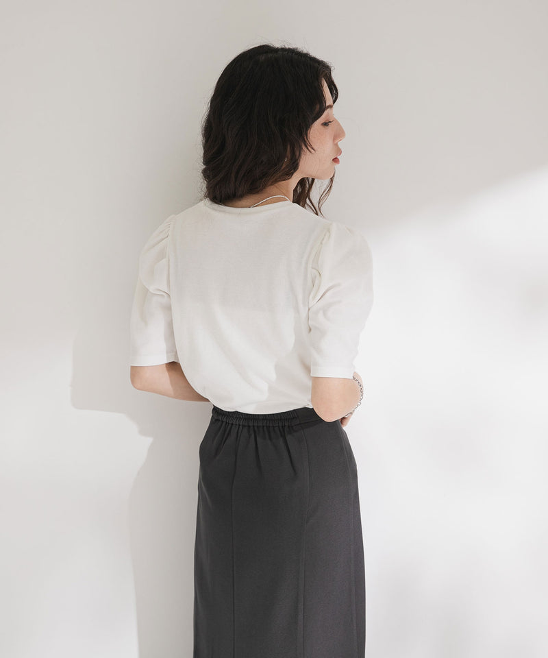 パフスリーブロゴ刺繍Tシャツ