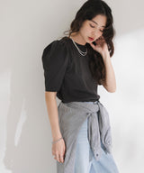 パフスリーブロゴ刺繍Tシャツ