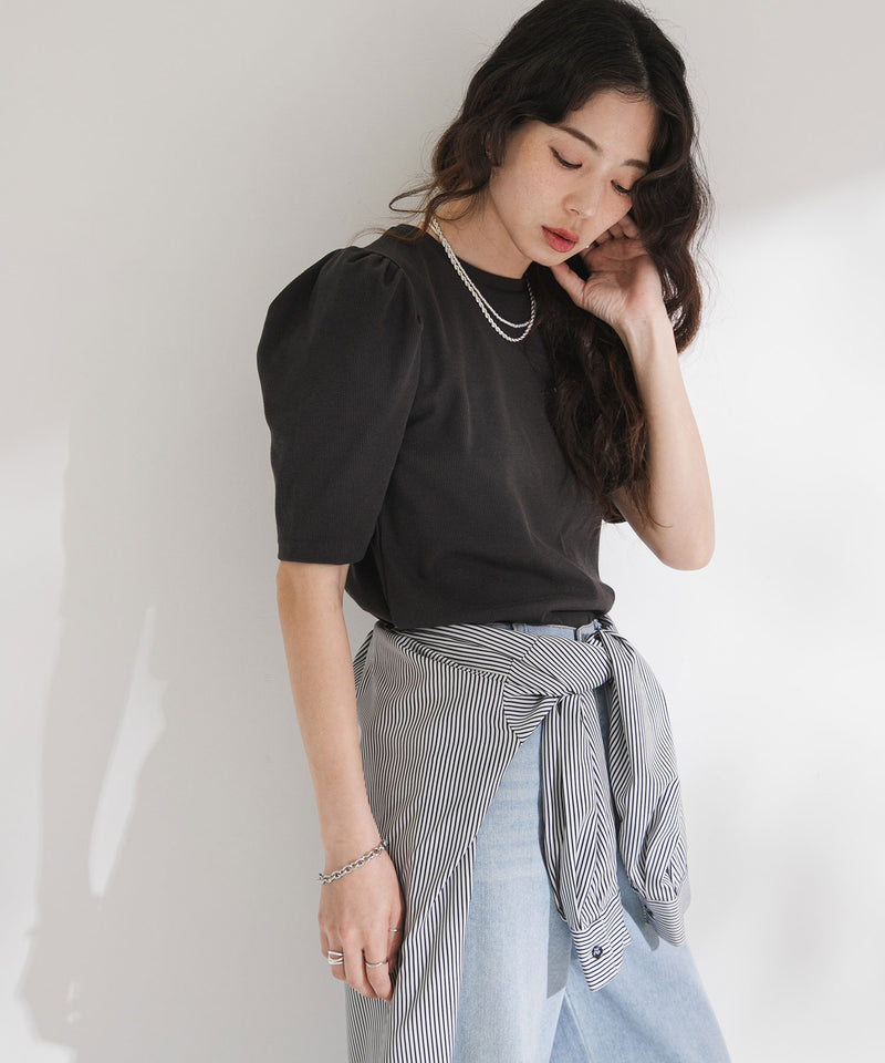 パフスリーブロゴ刺繍Tシャツ