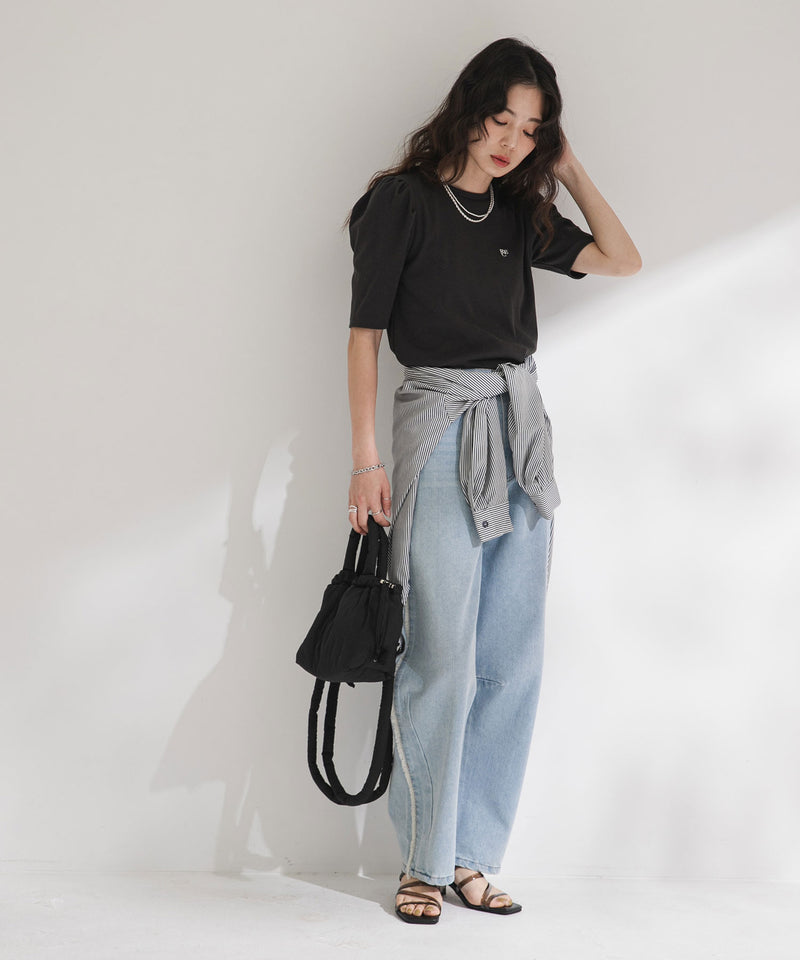 パフスリーブロゴ刺繍Tシャツ