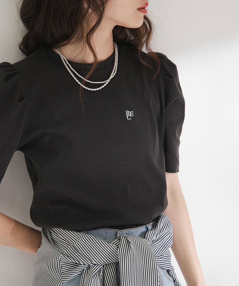 パフスリーブロゴ刺繍Tシャツ