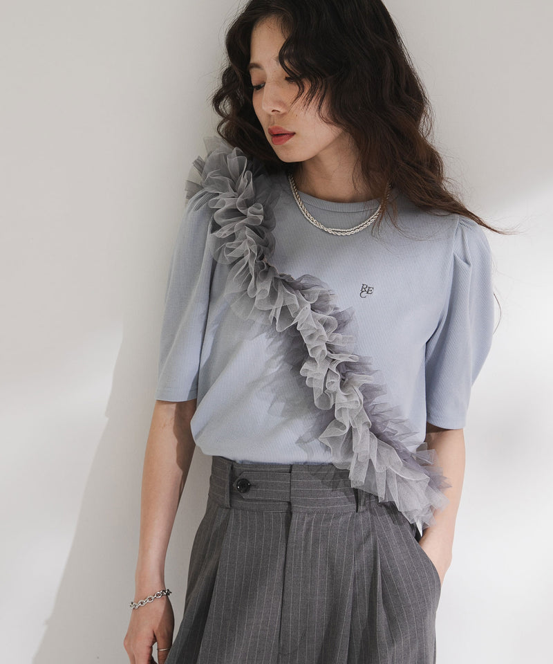 パフスリーブロゴ刺繍Tシャツ
