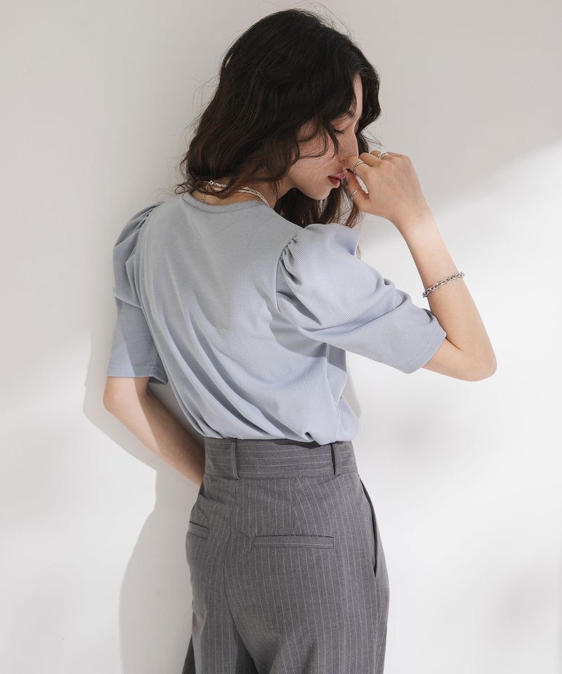 パフスリーブロゴ刺繍Tシャツ