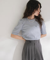 パフスリーブロゴ刺繍Tシャツ