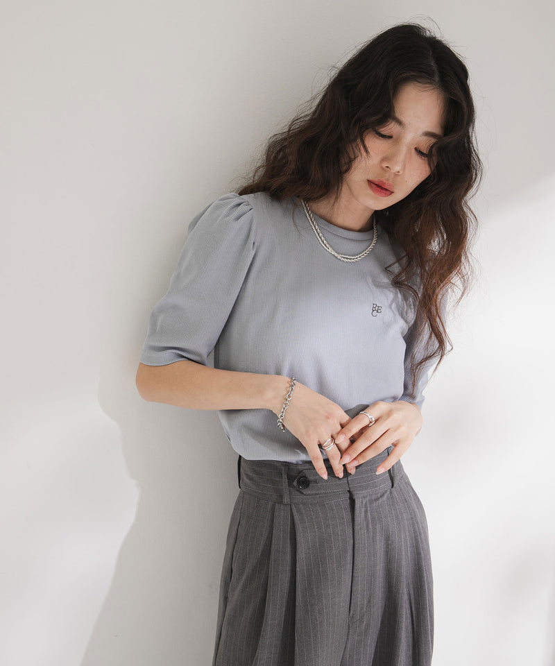 パフスリーブロゴ刺繍Tシャツ