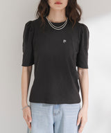 パフスリーブロゴ刺繍Tシャツ