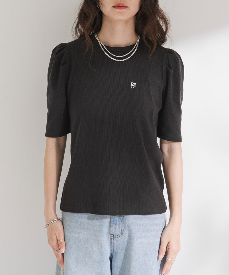 パフスリーブロゴ刺繍Tシャツ