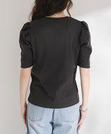 パフスリーブロゴ刺繍Tシャツ