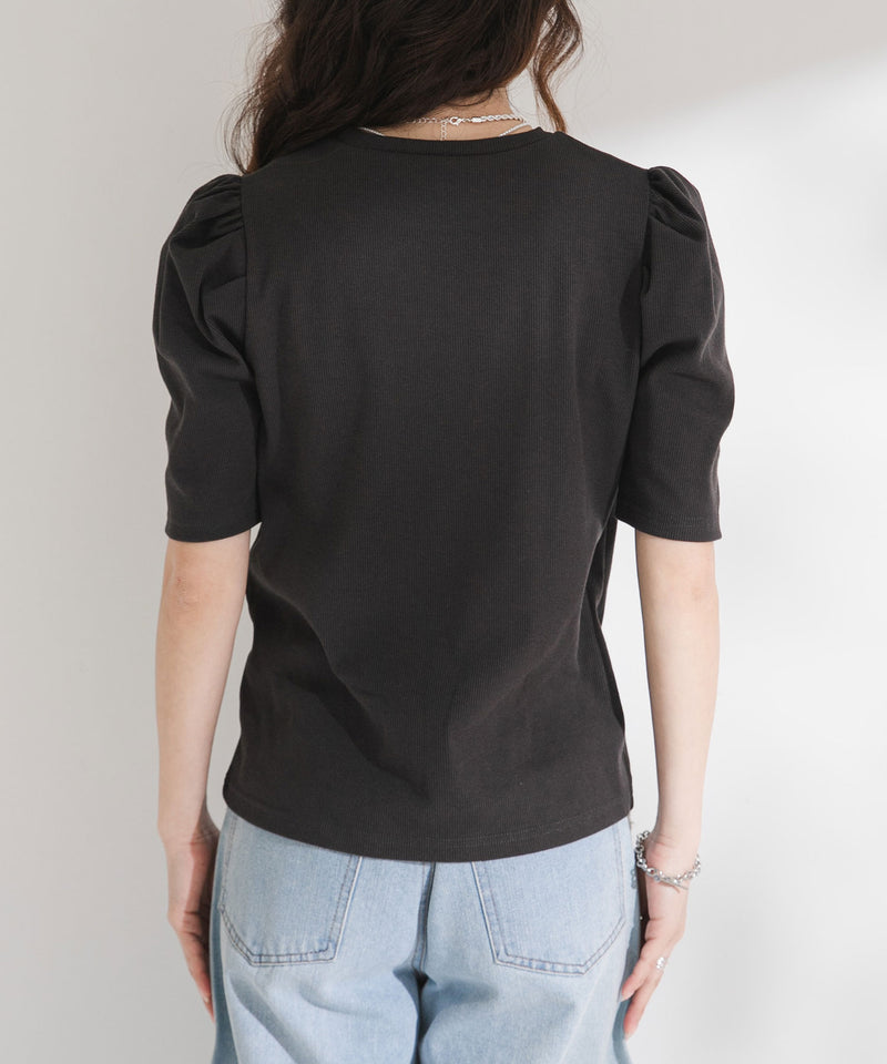 パフスリーブロゴ刺繍Tシャツ