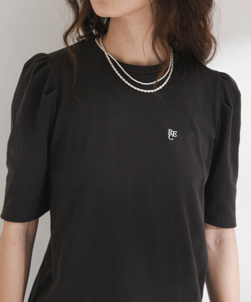 パフスリーブロゴ刺繍Tシャツ