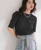 パフスリーブロゴ刺繍Tシャツ