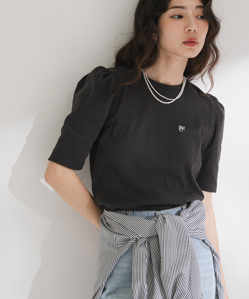 パフスリーブロゴ刺繍Tシャツ