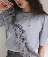 パフスリーブロゴ刺繍Tシャツ