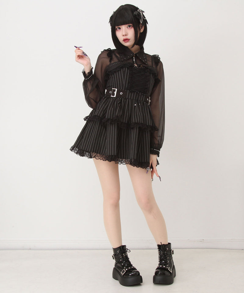 新品✨DearMYLove スタッズジップシアーボレロワンピース セットアップ スタッズジップシアーボレロレースフリルキャミワンピース