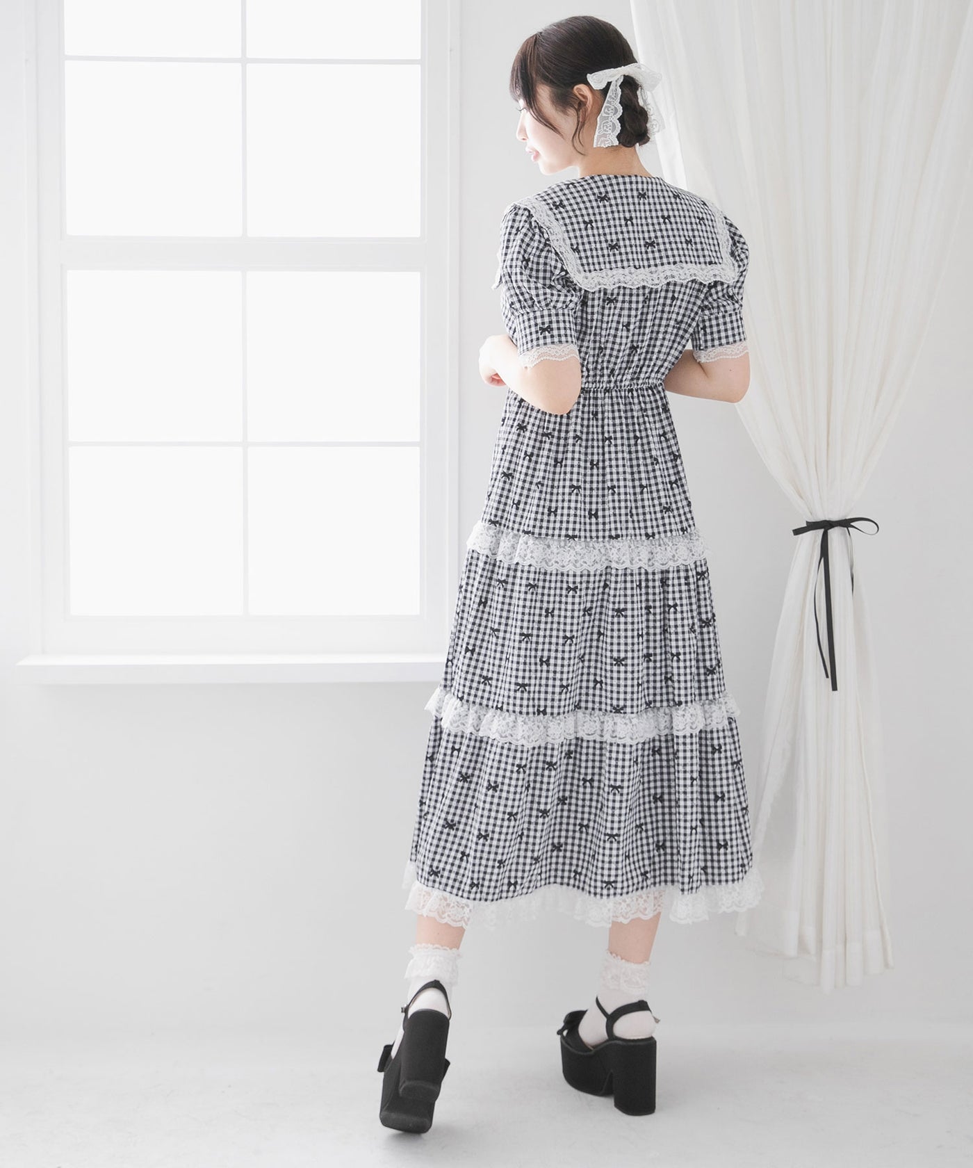 選べる柄ティアードレースワンピース【大きいサイズ有り