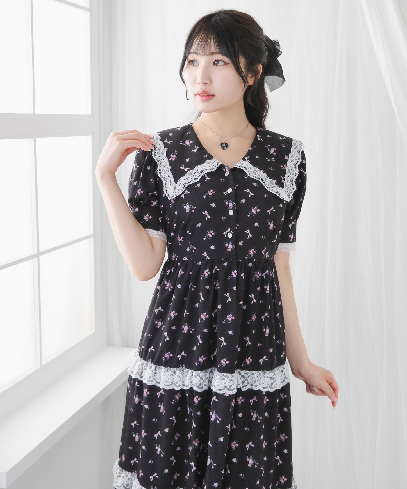 選べる柄ティアードレースワンピース【大きいサイズ有り