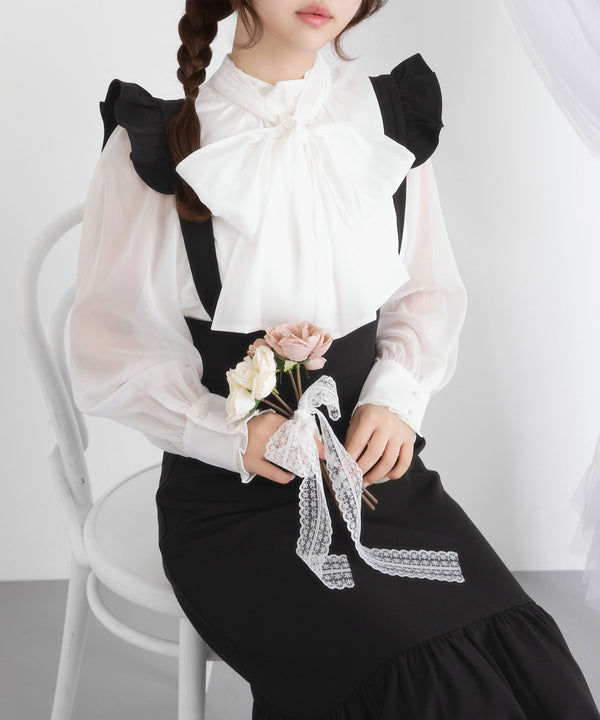 オーガンジーシアーボウタイブラウス【大きいサイズ有り】