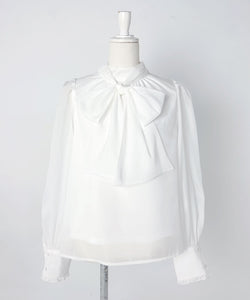 オーガンジーシアーボウタイブラウス