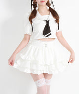 フリルセーラーカラークロップド丈半袖トップス【セットアップ可】【大きいサイズ有】