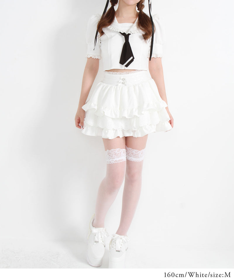 フリルセーラーカラークロップド丈半袖トップス【セットアップ可