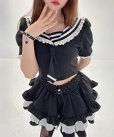 レースフリルティアードミニスカパン【セットアップ可】【スカート】【大きいサイズ有】