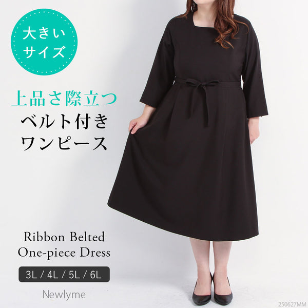 【3L~6L】ベルト付きワンピース