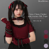 十字架チェーンチョーカーアームウォーマーリブトップス