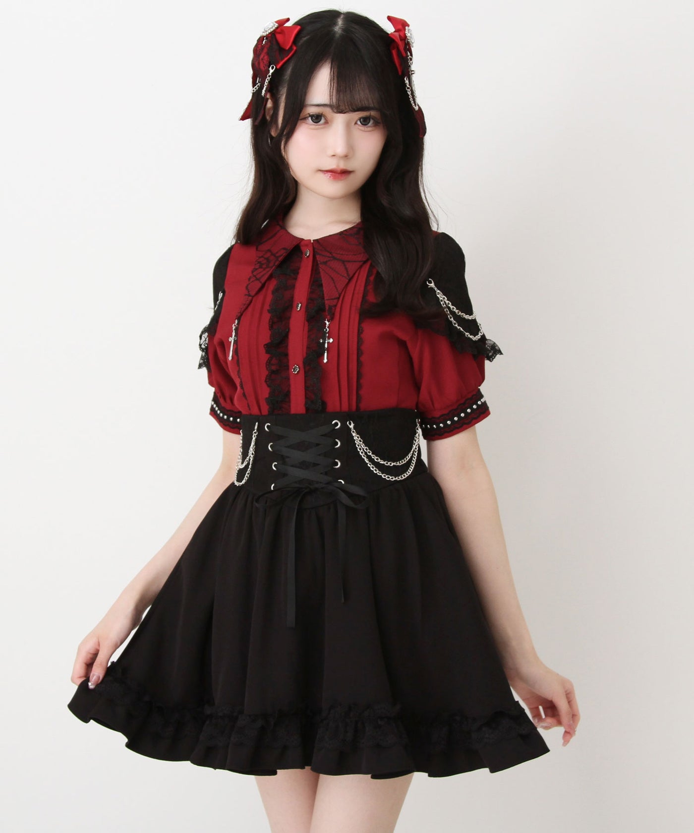 新春セール】十字架クモレース角襟ゴシック風ブラウス – レディース