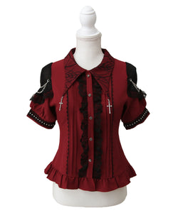 十字架クモレース角襟ゴシック風ブラウス