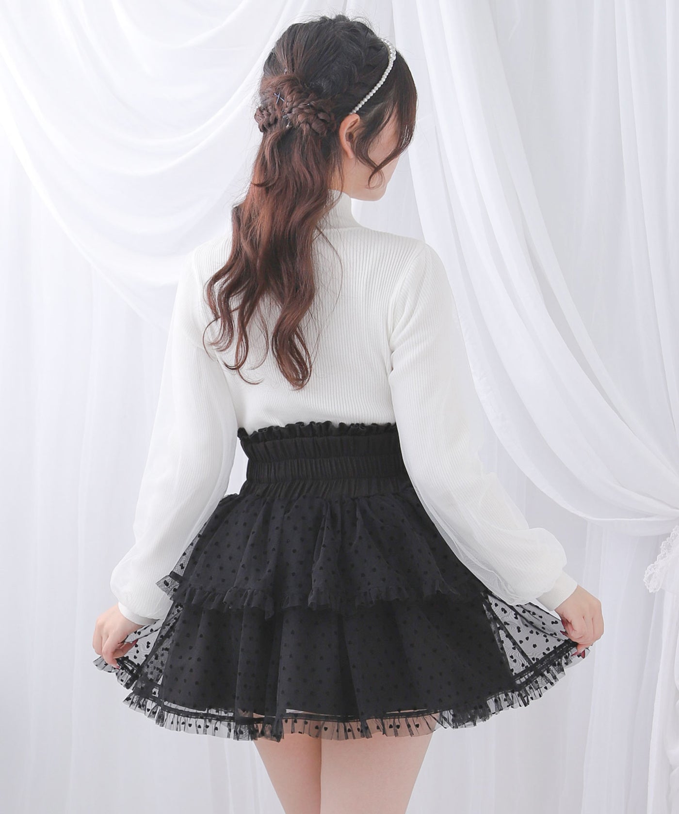 ハートドットチュールティアードスカート【大きいサイズ有り