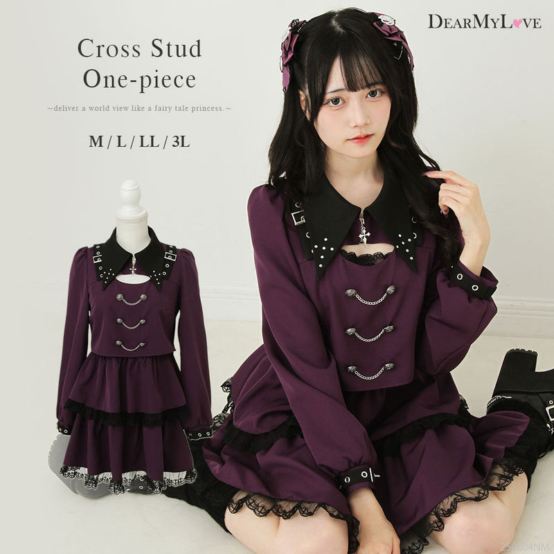 タグ付き　地雷系　夢展望　角襟十字架スタッズベルトティアードワンピース　チェック 角襟十字架スタッズベルトティアードワンピース – レディース