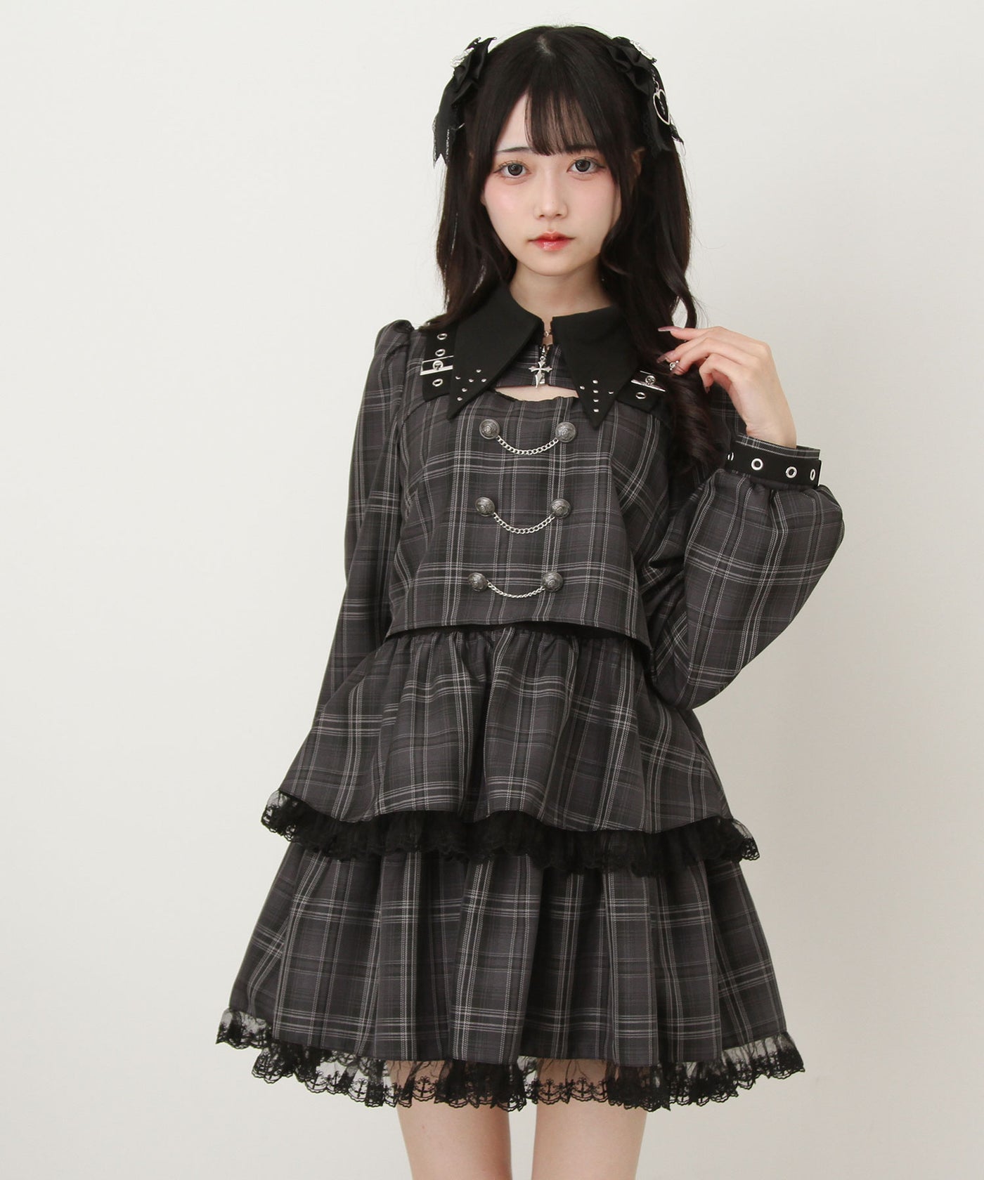 角襟十字架スタッズベルトティアードワンピース – レディース