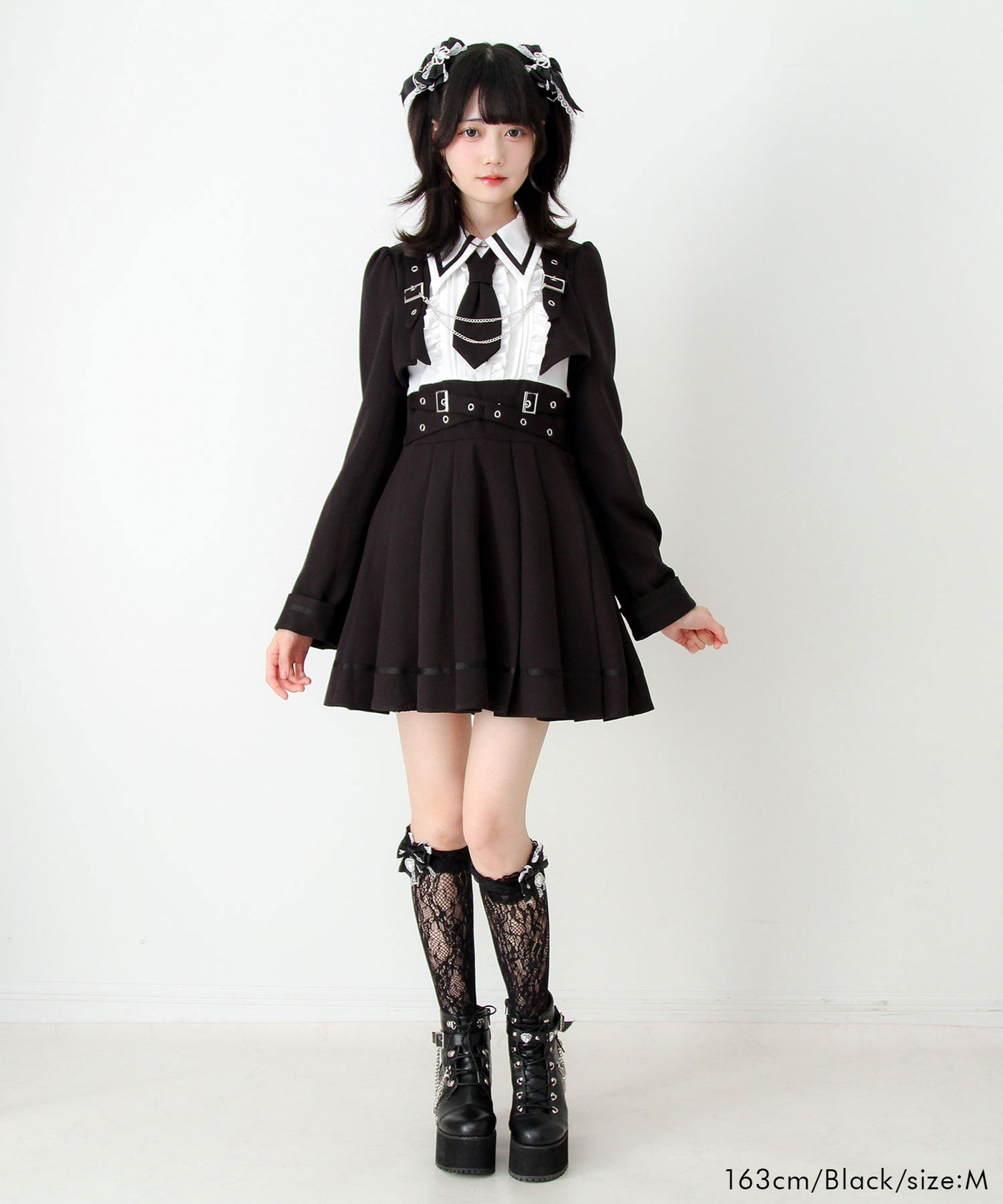 予約 11/27発送】ジャケット風チェーンネクタイベルトプリーツ