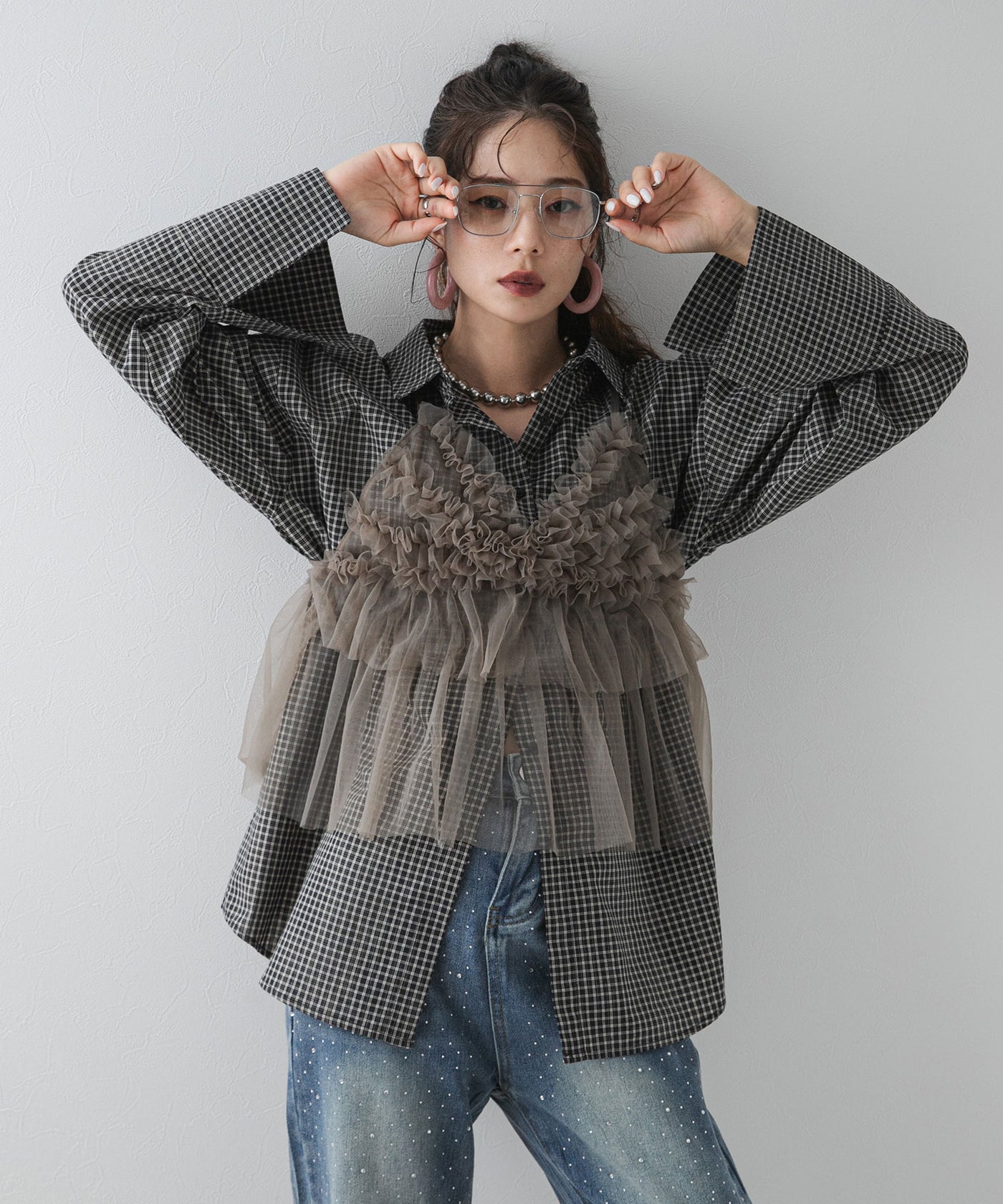 ブラウス シャツ 「最上もが」ビッグカフスチェックシャツ レディース 最上もが着用】ビックカフスチェックシャツ – レディース