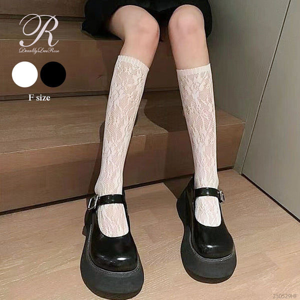 【メール便】シンプルレースハイソックス