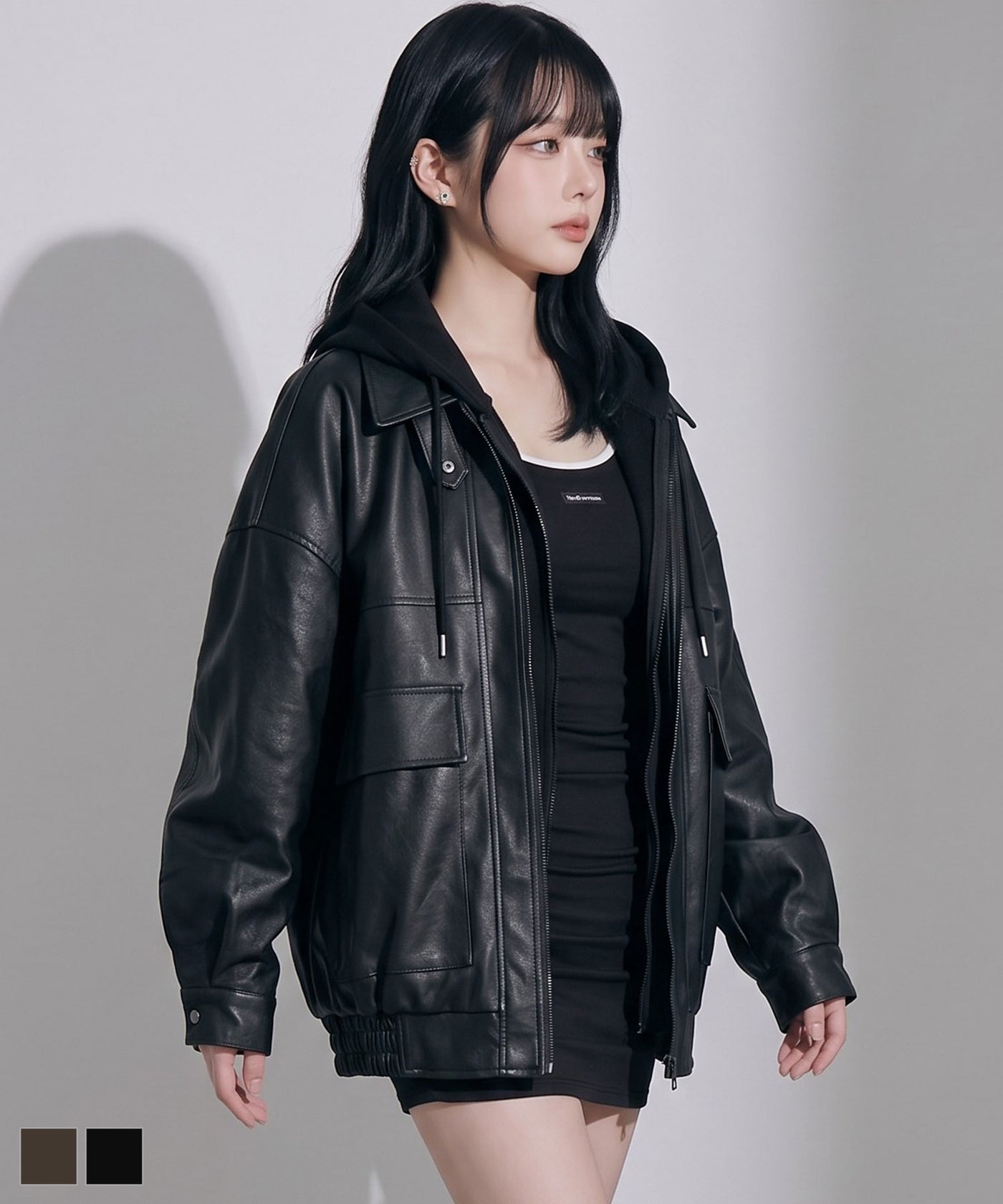 ☆レア☆昭和ファッション☆Cos DE LA MODEブルゾン 黒☆ 裾ドロストオーバーサイズ合皮ブルゾン【ジャケット】【コート