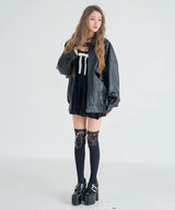 裾ドロストオーバーサイズ合皮ブルゾン【ジャケット】【コート】