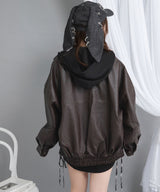 裾ドロストオーバーサイズ合皮ブルゾン【ジャケット】【コート】