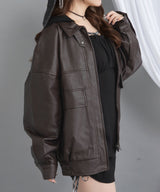 裾ドロストオーバーサイズ合皮ブルゾン【ジャケット】【コート】