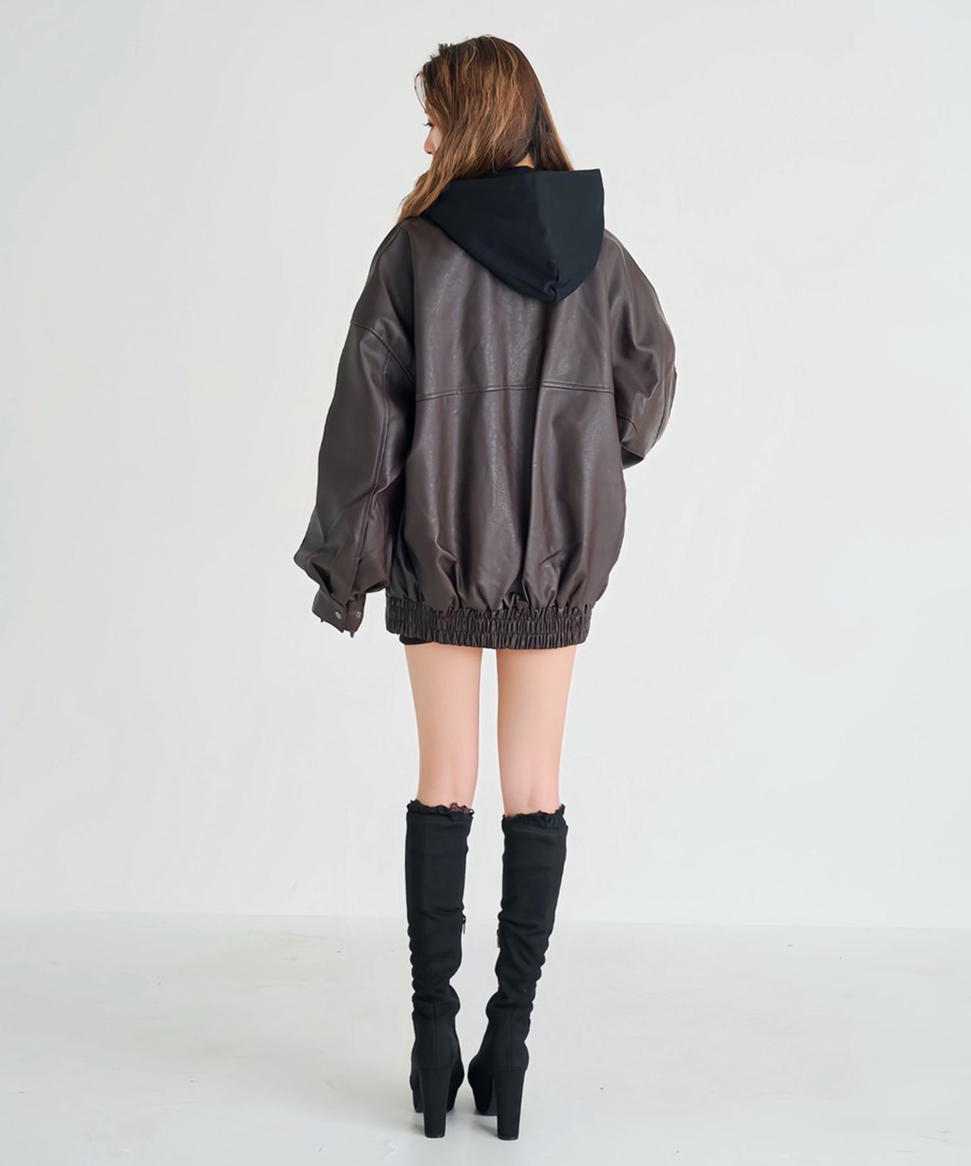 秋冬新作クーポン対象】裾ドロストオーバーサイズ合皮ブルゾン