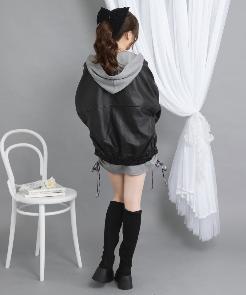 裾ドロストオーバーサイズ合皮ブルゾン【ジャケット】【コート】