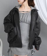 裾ドロストオーバーサイズ合皮ブルゾン【ジャケット】【コート】