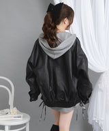 裾ドロストオーバーサイズ合皮ブルゾン【ジャケット】【コート】